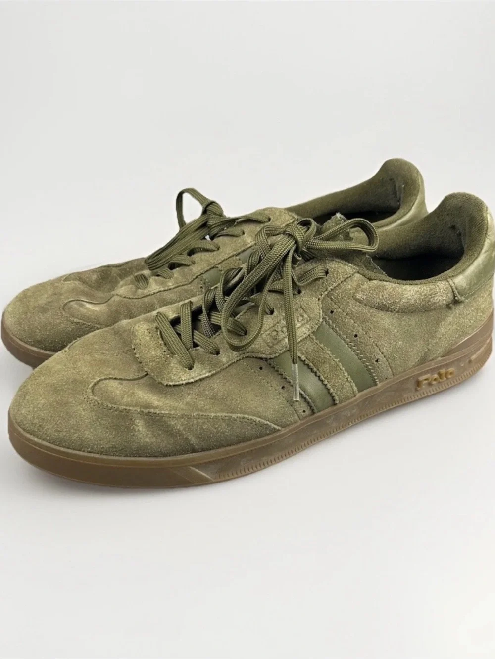 Polo Ralph Lauren Men’s Size 12 Olive Green Suede Leather Casual Shoes Gum Sole